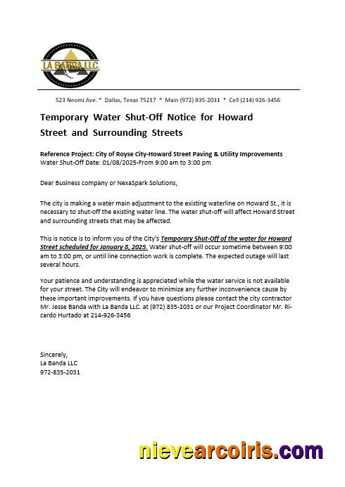 USA Texas La Banda business utility bill water shut off notice